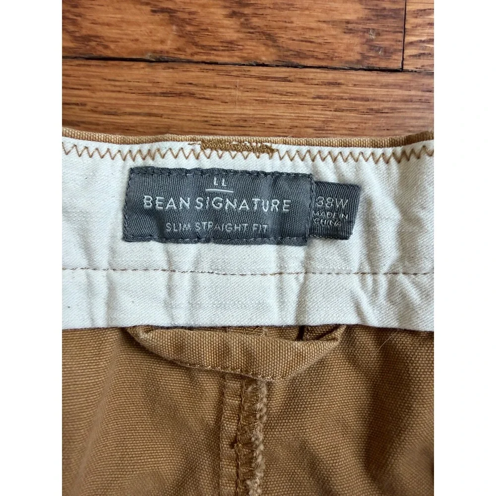LL Bean Signature Mens 38W Slim Straight Fit Chino Short Khaki Tan Cotton Canvas